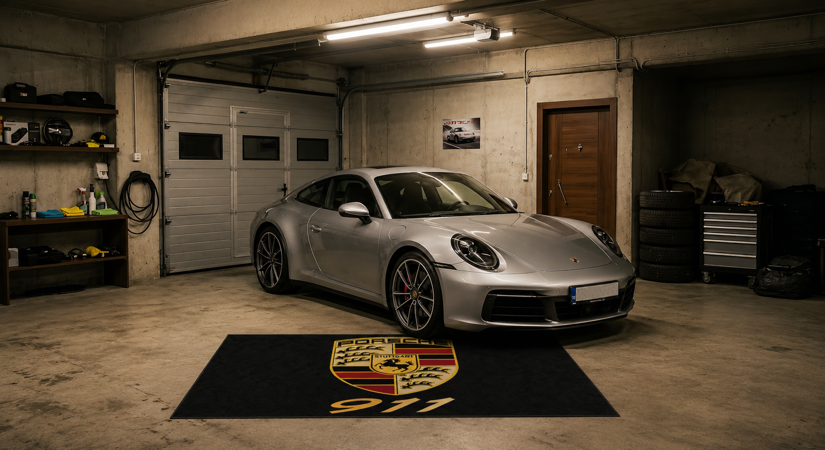 Porsche 911 Garage Floor Mat 5x7 FT (60x87 Inches) Showroom Rug