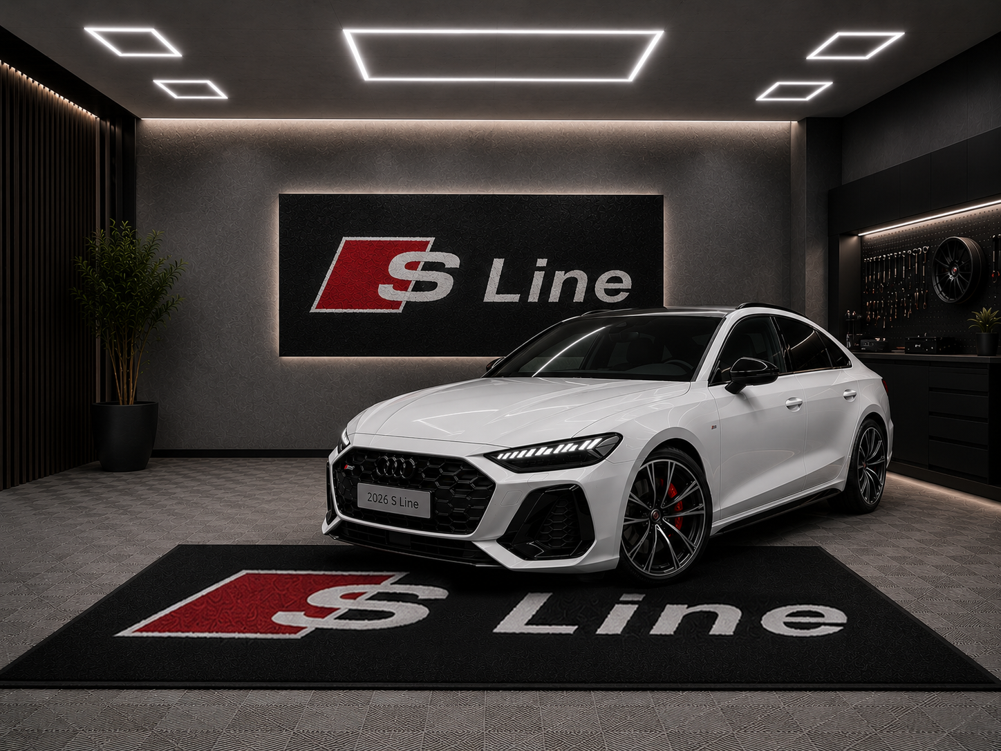 Audi S-Line Garage Floor Mat 5x7 FT (60x87 Inches) Showroom Rug