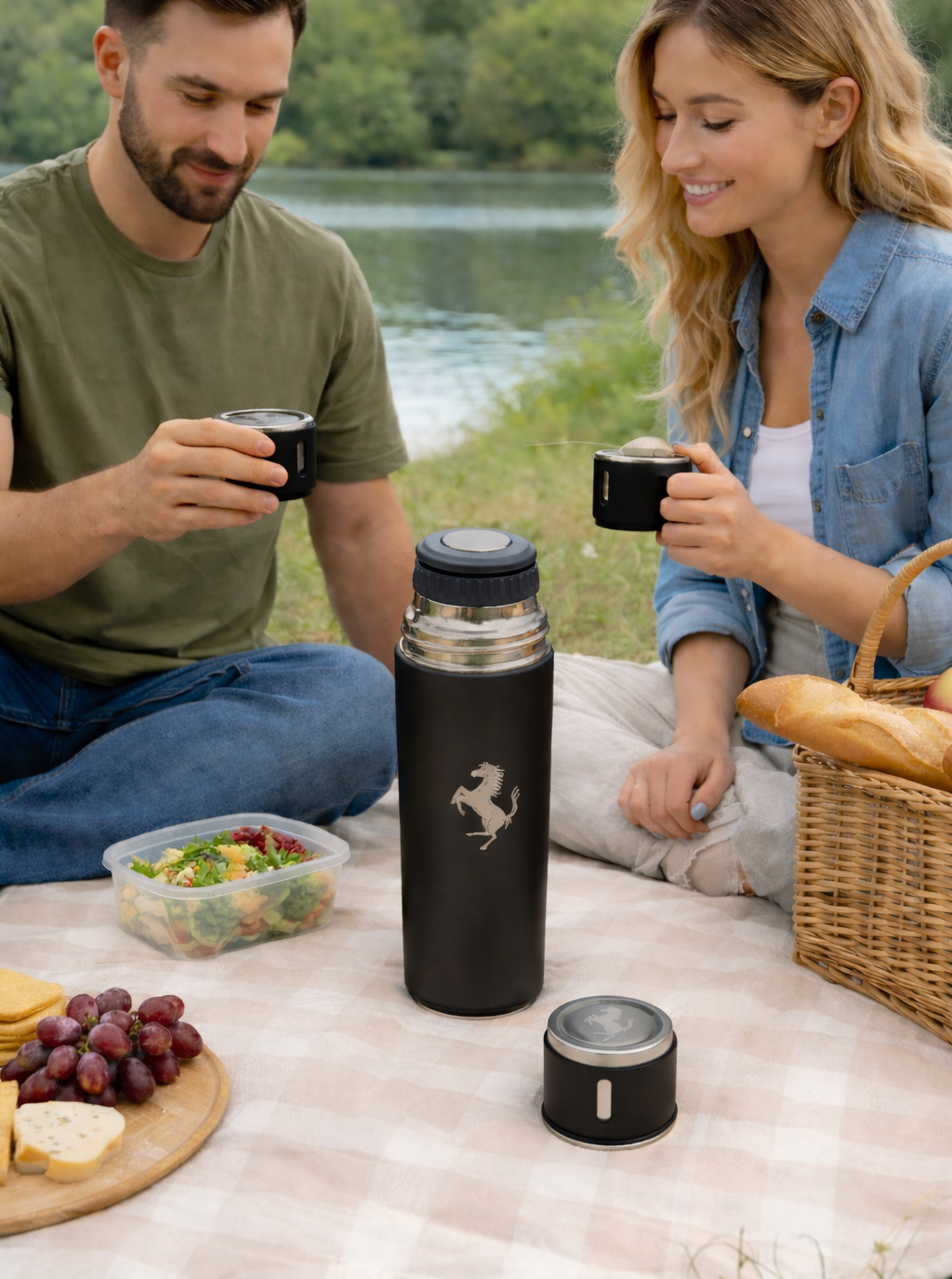 Ferrari Laser Logo Thermos Set 500 ml – Insulated Flask with 3 Cups