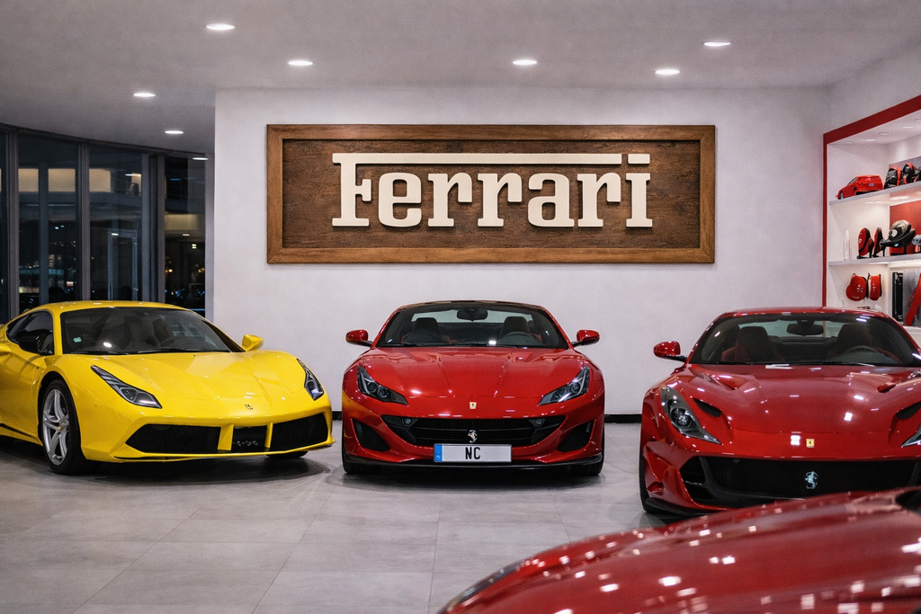Hand-Carved Ferrari Wooden Wall Art – Luxury Garage & Showroom Decor