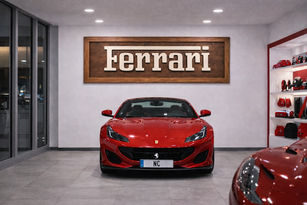 Hand-Carved Ferrari Wooden Wall Art – Luxury Garage & Showroom Decor