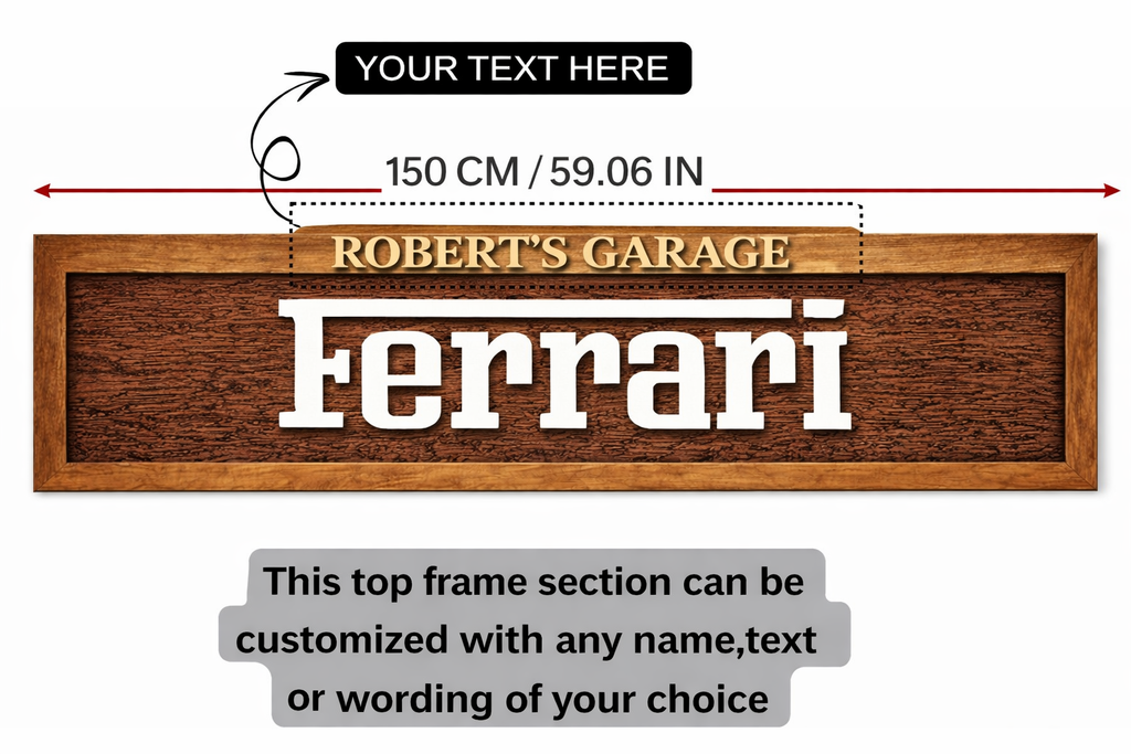 Hand-Carved Ferrari Wooden Wall Art – Luxury Garage & Showroom Decor