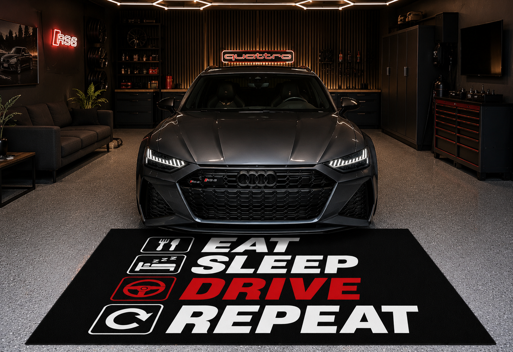 EAT / SLEEP / DRIVE Garage Floor Mat 5x7 FT (60x87 Inches) Showroom Rug