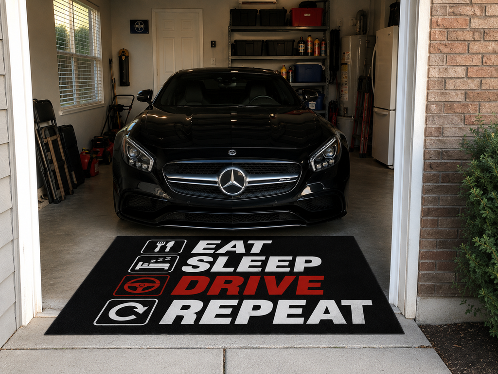 EAT / SLEEP / DRIVE Garage Floor Mat 5x7 FT (60x87 Inches) Showroom Rug