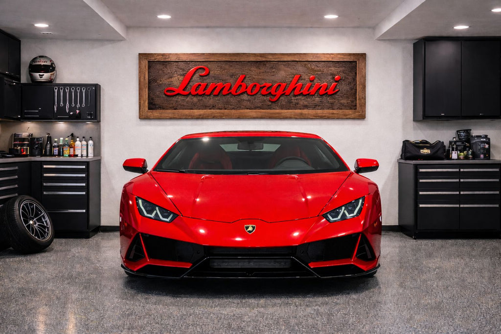 Hand-Carved Lamborghini Wooden Wall Art – Luxury Garage & Showroom Decor