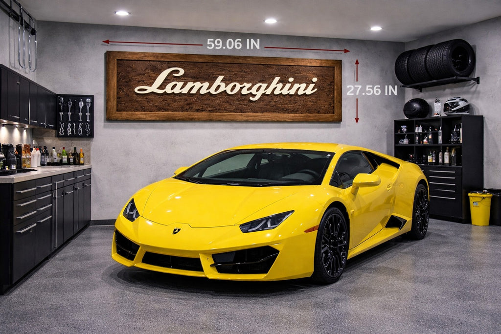 Hand-Carved Lamborghini Wooden Wall Art – Luxury Garage & Showroom Decor