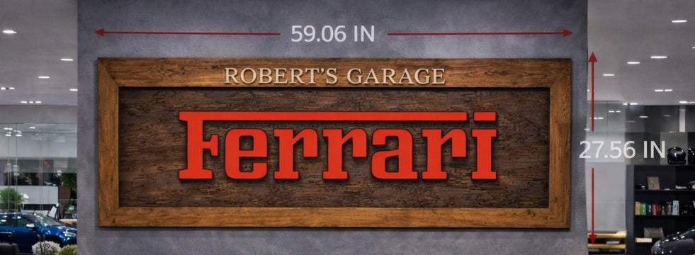 Hand-Carved Ferrari Wooden Wall Art – Luxury Garage & Showroom Decor